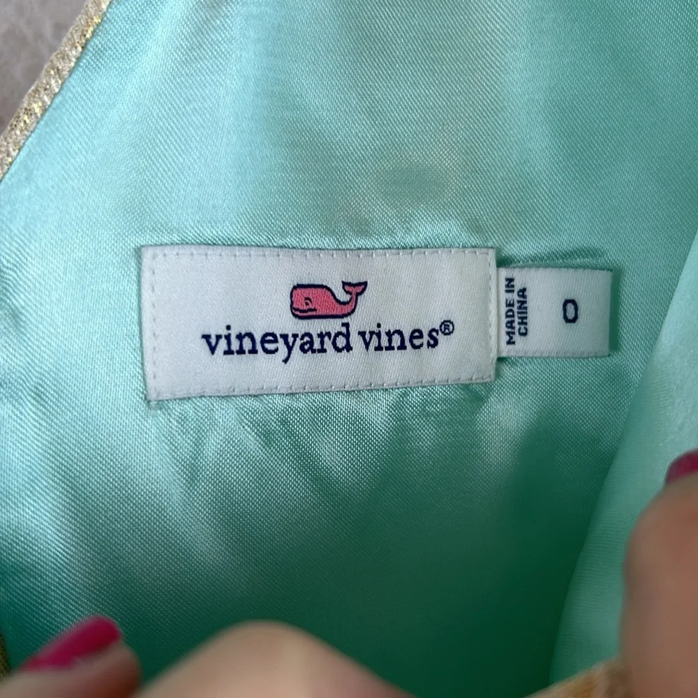 Perfect Vineyard Vines Metallic Gold Jacquard Fit and Flare Dress with Pockets 0 - Picture 5 of 10